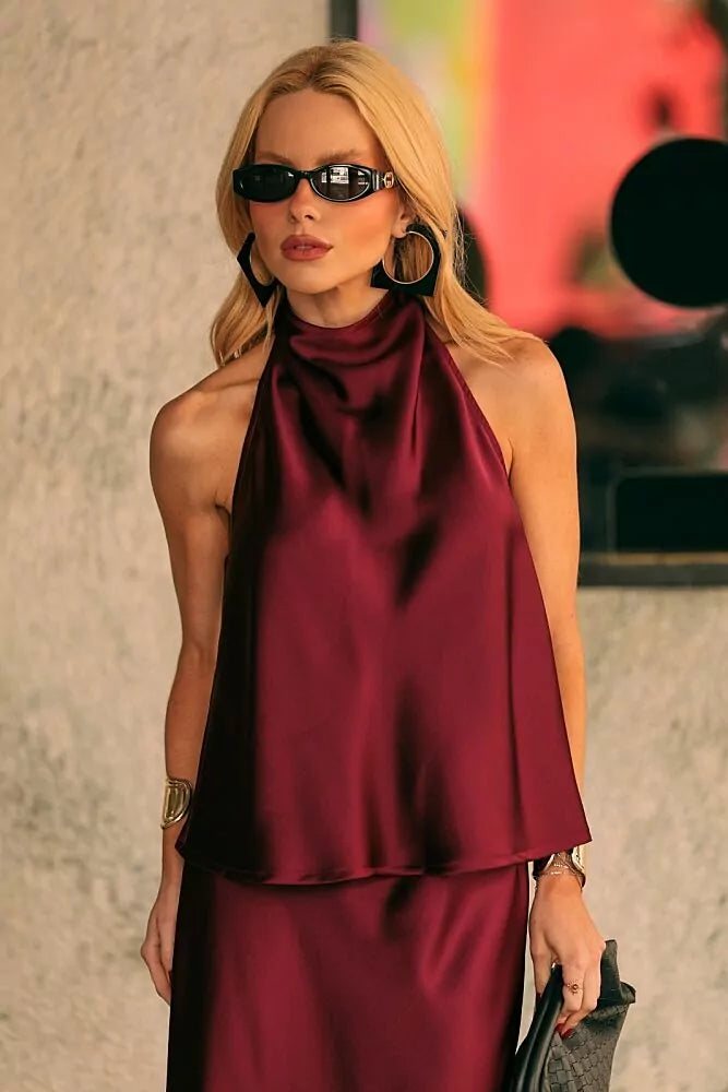 Blusa cetim fluida preto