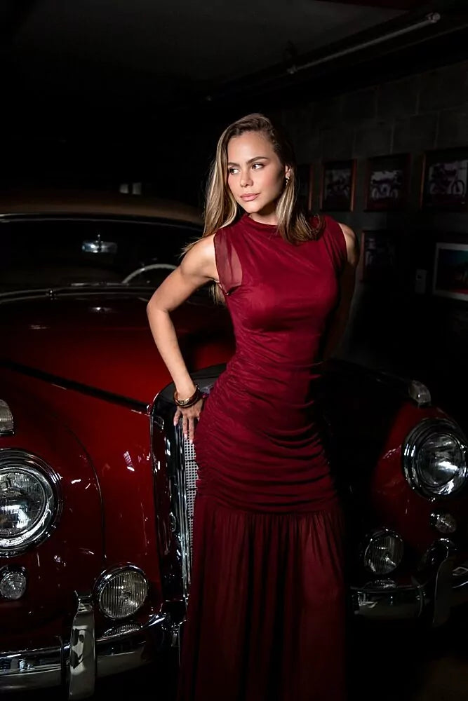 Vestido tule franzido preto