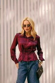 Camisa cetim manga longa marrom