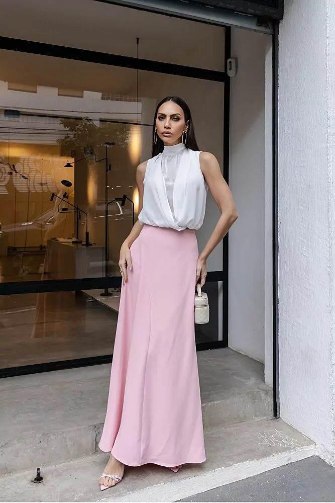 Saia longa recorte off white